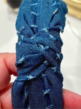 Distressed Knotted Denim Headband - Deep Blue
